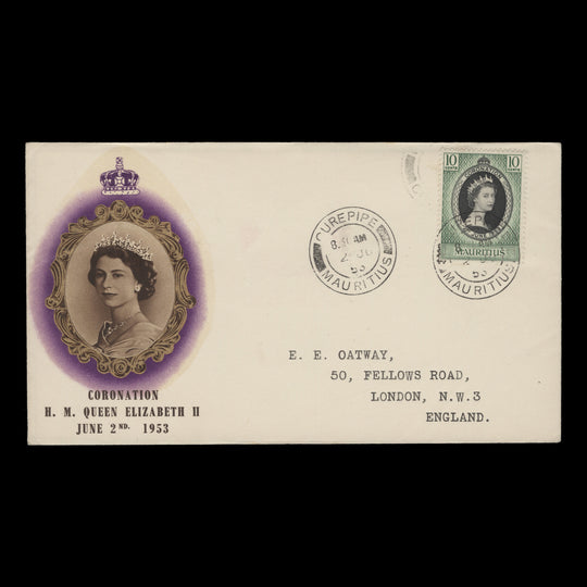 Mauritius 1953 (FDC) 10c Coronation, CUREPIPE