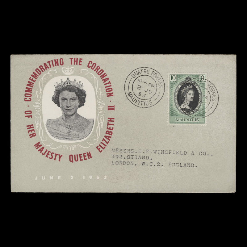 Mauritius 1953 (FDC) 10c Coronation, QUATRE BORNES