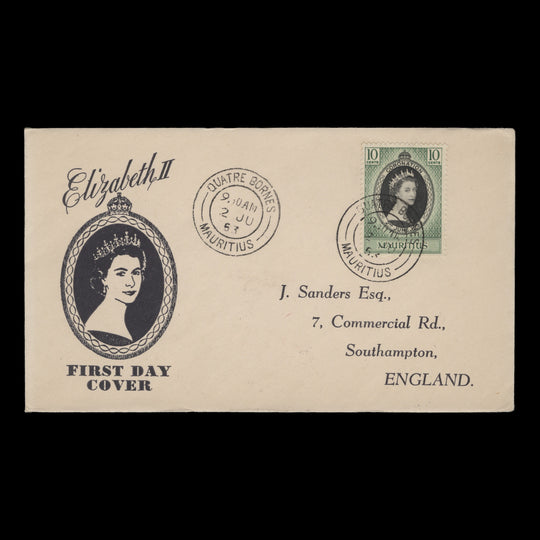Mauritius 1953 (FDC) 10c Coronation, QUATRE BORNES