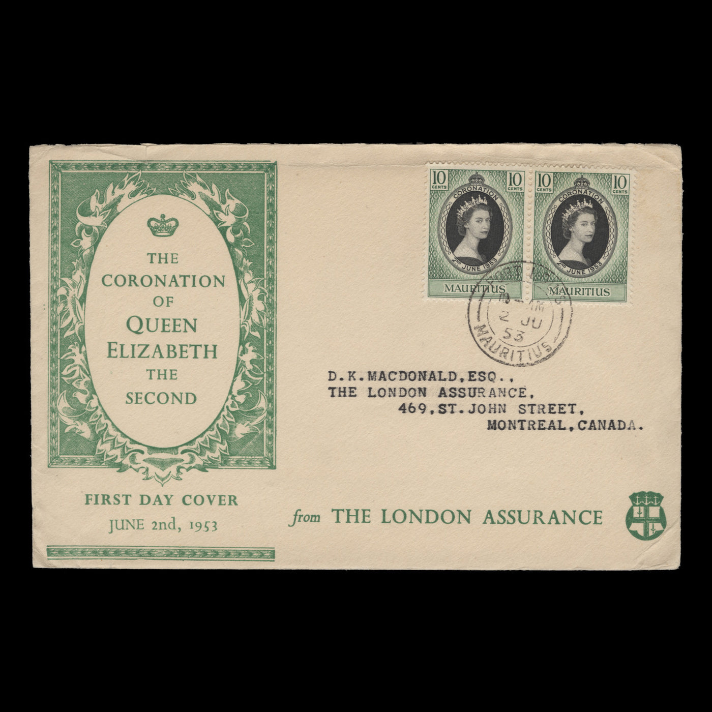 Mauritius 1953 (FDC) 10c Coronation pair, PORT LOUIS – ZEBOOSE.COM