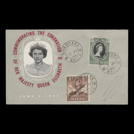 Malta 1953 (FDC) 1½d Coronation, BIRKIRKARA
