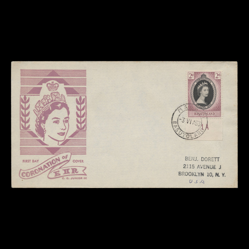 Basutoland 1953 (FDC) 2d Coronation, MASERU