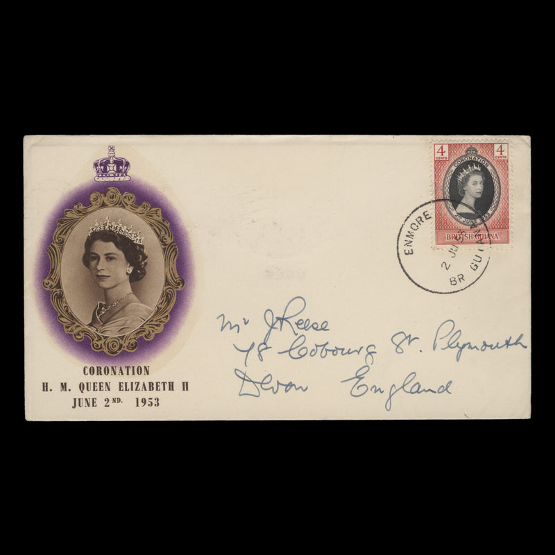 British Guiana 1953 (FDC) 4c Coronation, ENMORE