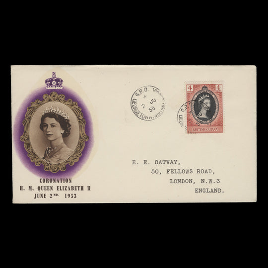 British Guiana 1953 (FDC) 4c Coronation, GEORGETOWN