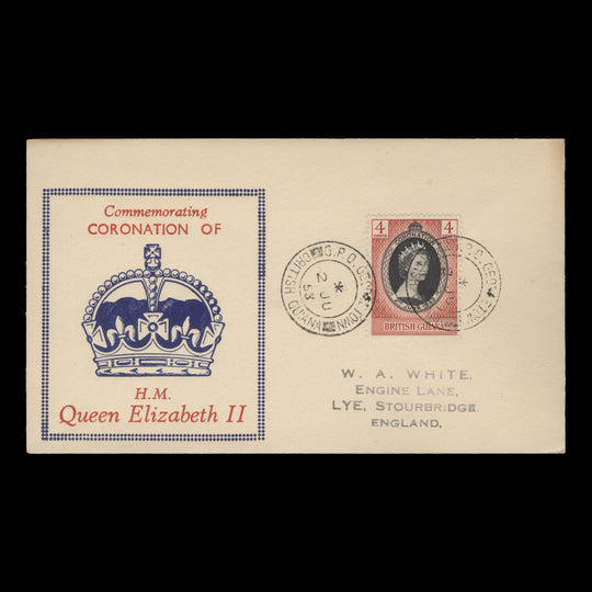 British Guiana 1953 (FDC) 4c Coronation, GEORGETOWN