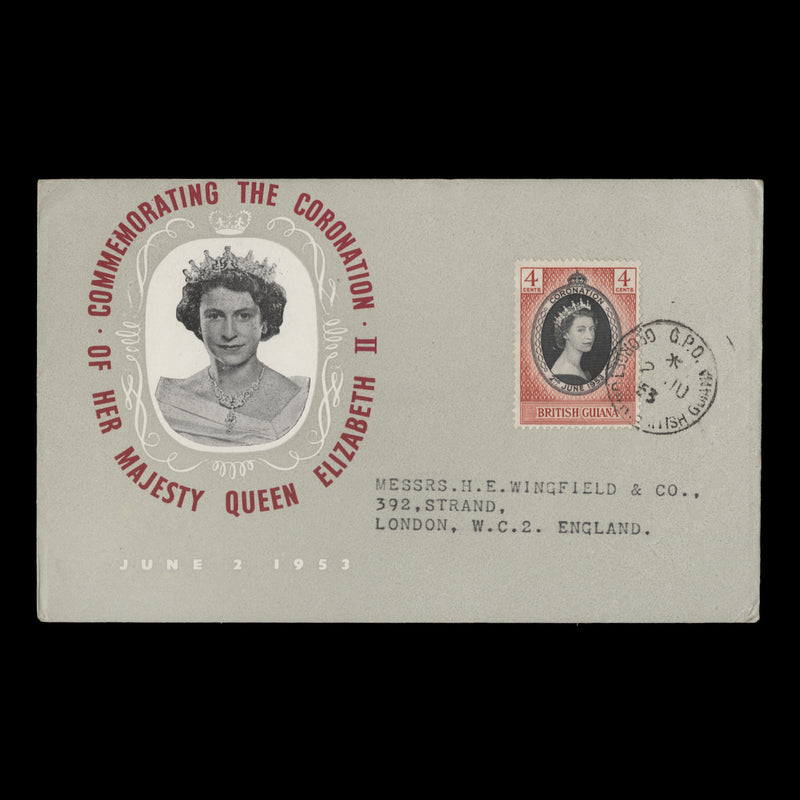 British Guiana 1953 (FDC) 4c Coronation, GEORGETOWN