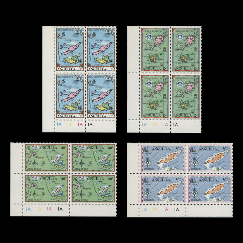 Anguilla 1972 (MNH) Maps plate 1A–1A–1A–1A blocks