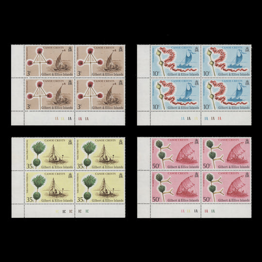 Gilbert & Ellice Islands 1974 (MNH) Canoe Crests plate blocks