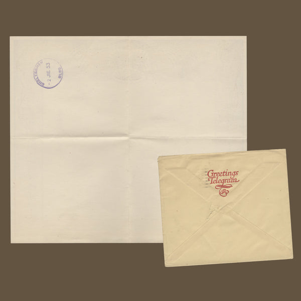 Great Britain 1953 Coronation first day Greetings Telegram, CHELTENHAM
