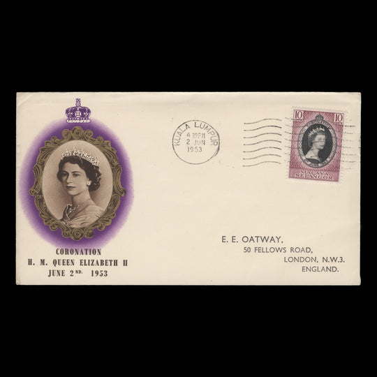 Selangor 1953 (FDC) 10c Coronation, KUALA LUMPUR