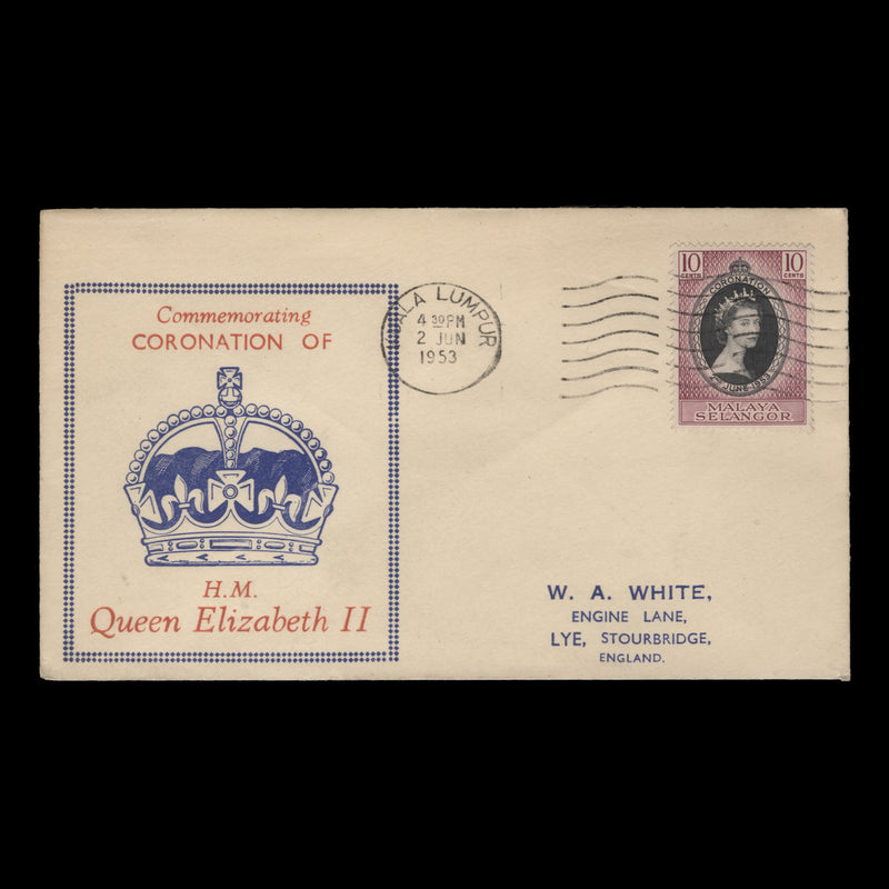 Selangor 1953 (FDC) 10c Coronation, KUALA LUMPUR