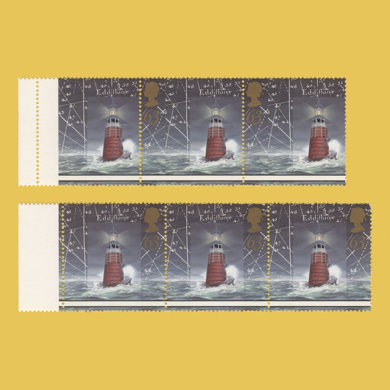 Great Britain 1998 (Variety) 63p Eddystone Lighthouse strip with perf shift