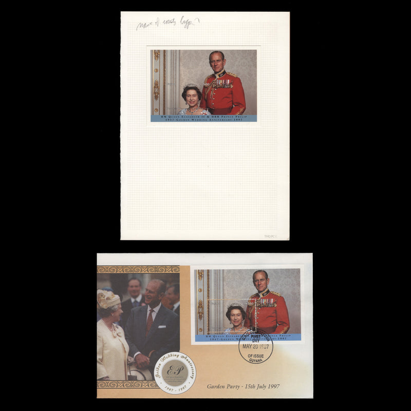 Guyana 1997 Royal Golden Wedding cromalin proof miniature sheet