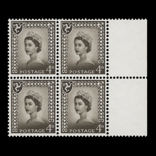 Isle of Man 1968 (Variety) 4d Olive-Sepia block missing phosphor