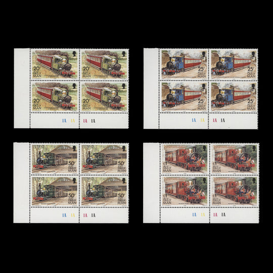 Isle of Man 1988 (MNH) Railways & Tramways plate 1A blocks, Questa