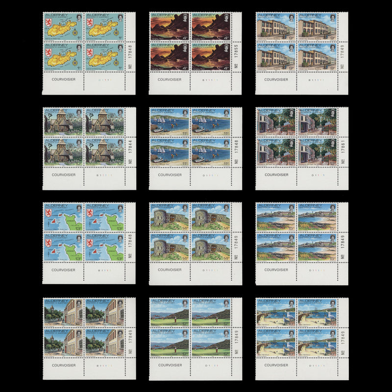 Alderney 1983 (MNH) Island Scenes Definitives plate blocks, Courvoisier