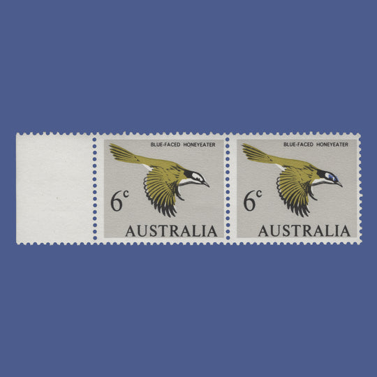 Australia 1966 (Variety) 6c Blue-Faced Honeyeater pair with blue missing from one