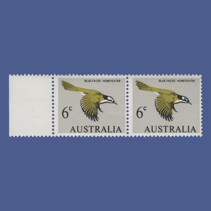 Australia 1966 (Error) 6c Blue-Faced Honeyeater pair with blue missing from one