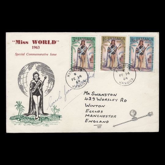 Jamaica 1964 Miss World first day cover signed by Carole Joan Crawford