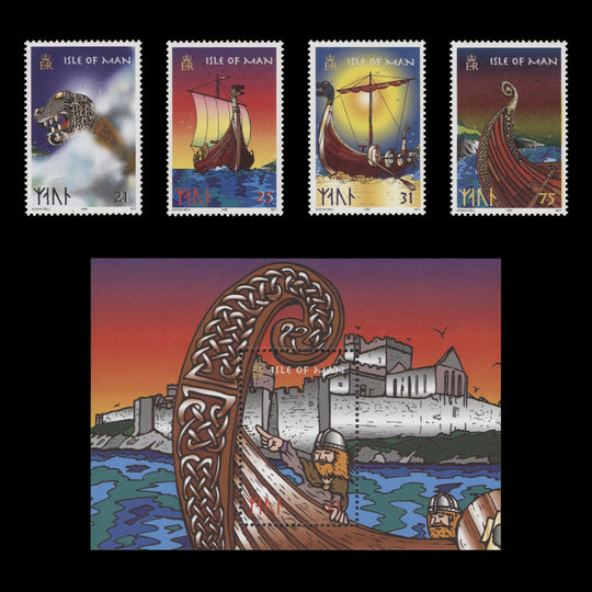 Isle of Man 1998 (MNH) Viking Longships set and miniature sheet