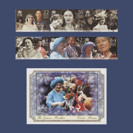 Isle of Man 2000 (MNH) Queen Mother's Century set and miniature sheet