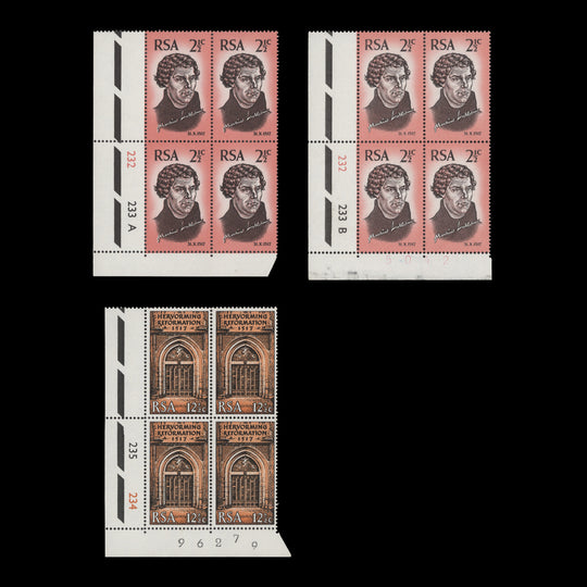 South Africa 1967 (MNH) Reformation Anniversary cylinder blocks