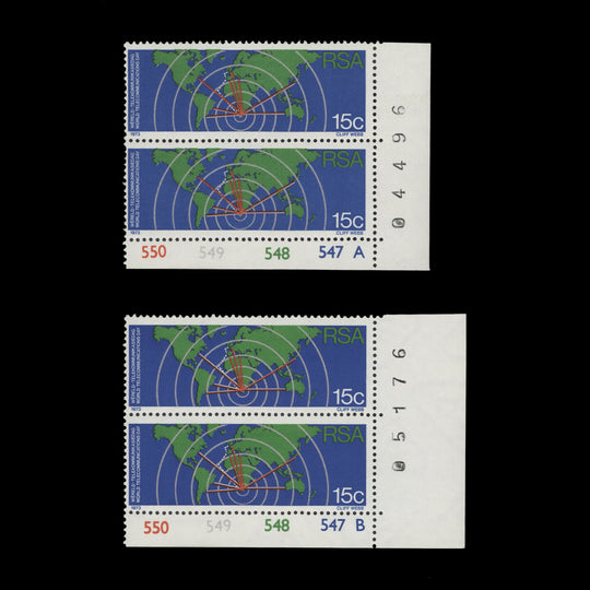 South Africa 1973 (MNH) World Communications Day cylinder pairs, RSA watermark