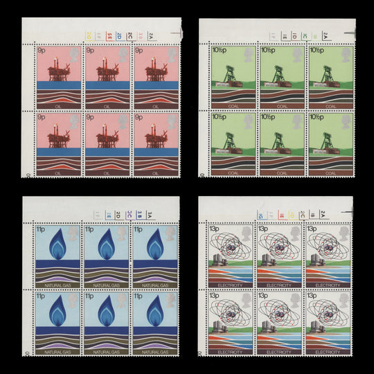 Great Britain 1978 (MNH) Energy Resources cylinder no-dot blocks