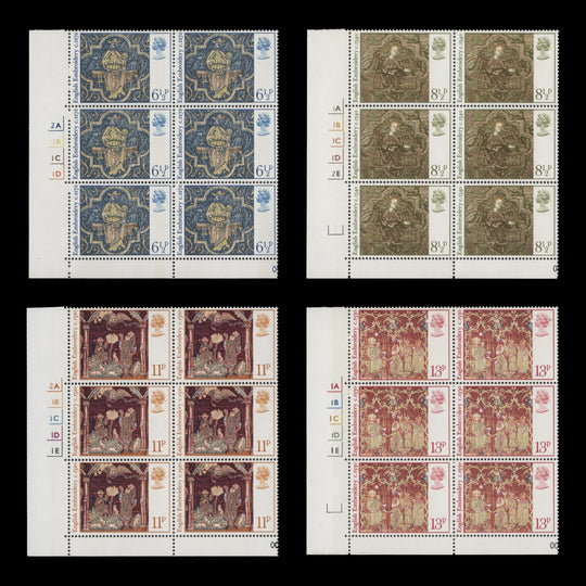 Great Britain 1976 (MNH) Christmas cylinder no-dot blocks