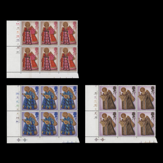 Great Britain 1972 (MNH) Christmas cylinder no-dot blocks