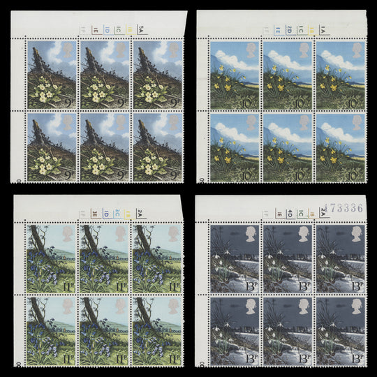 Great Britain 1979 (MNH) Spring Wild Flowers cylinder no-dot blocks