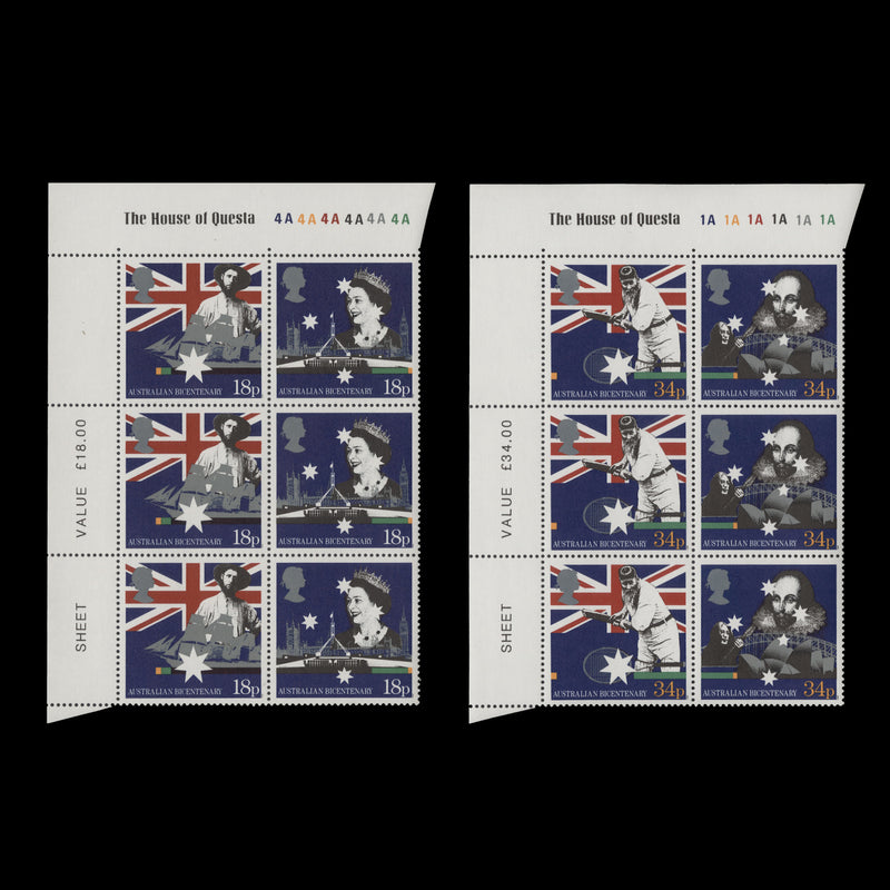 Great Britain 1988 (MNH) Australian Settlement Bicentenary plate blocks