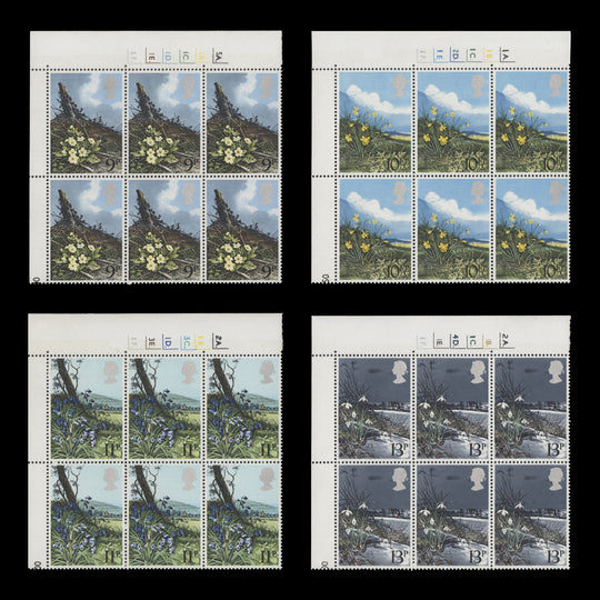 Great Britain 1979 (MNH) Spring Wild Flowers cylinder dot blocks