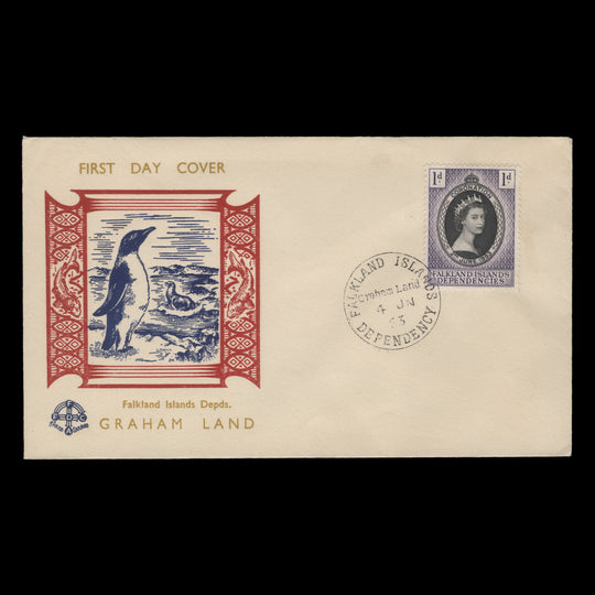 Falkland Islands Dependencies 1953 (FDC) 1d Coronation, Graham Land