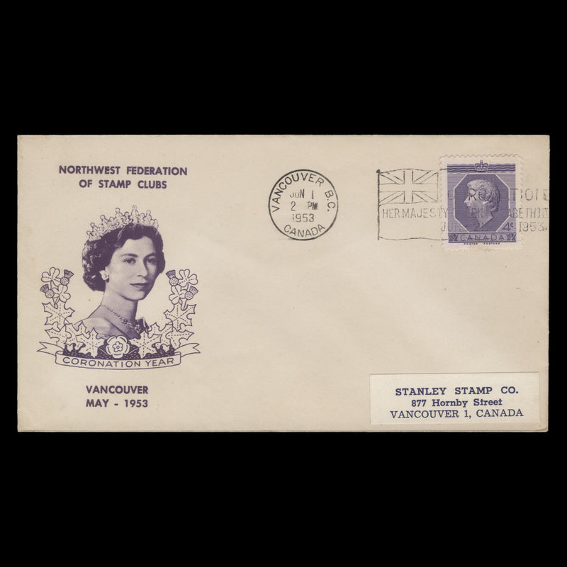 Canada 1953 (FDC) 4c Coronation, VANCOUVER