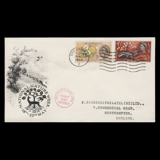 Great Britain 1963 (FDC) National Nature Week phosphor, SOUTHAMPTON