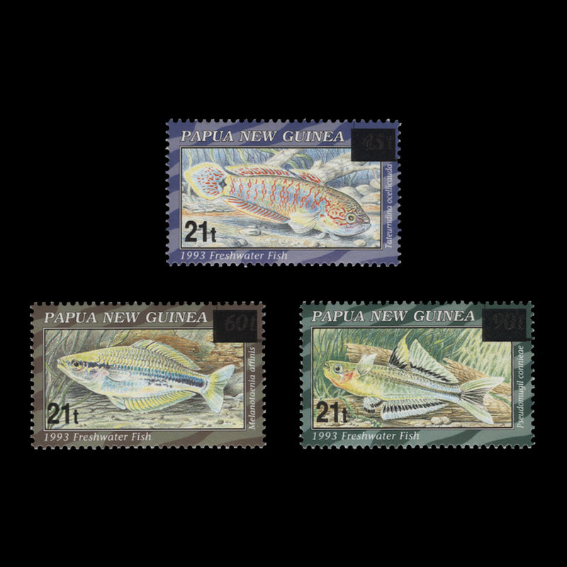 Papua New Guinea 1995 (MNH) Freshwater Fish provisionals, thin 't'