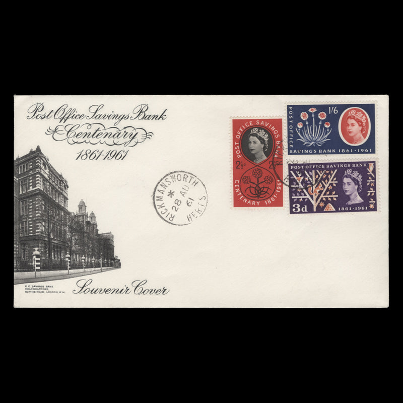 Great Britain 1961 (FDC) Post Office Savings Bank Centenary, RICKMANSWORTH