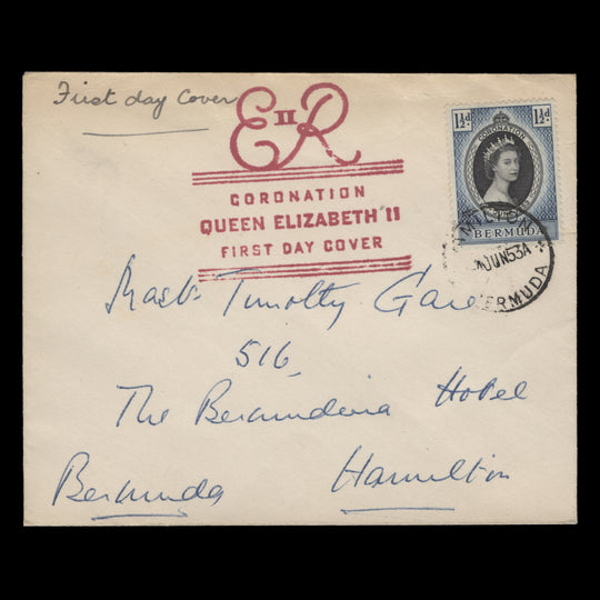 Bermuda 1953 (FDC) 1½d Coronation, HAMILTON
