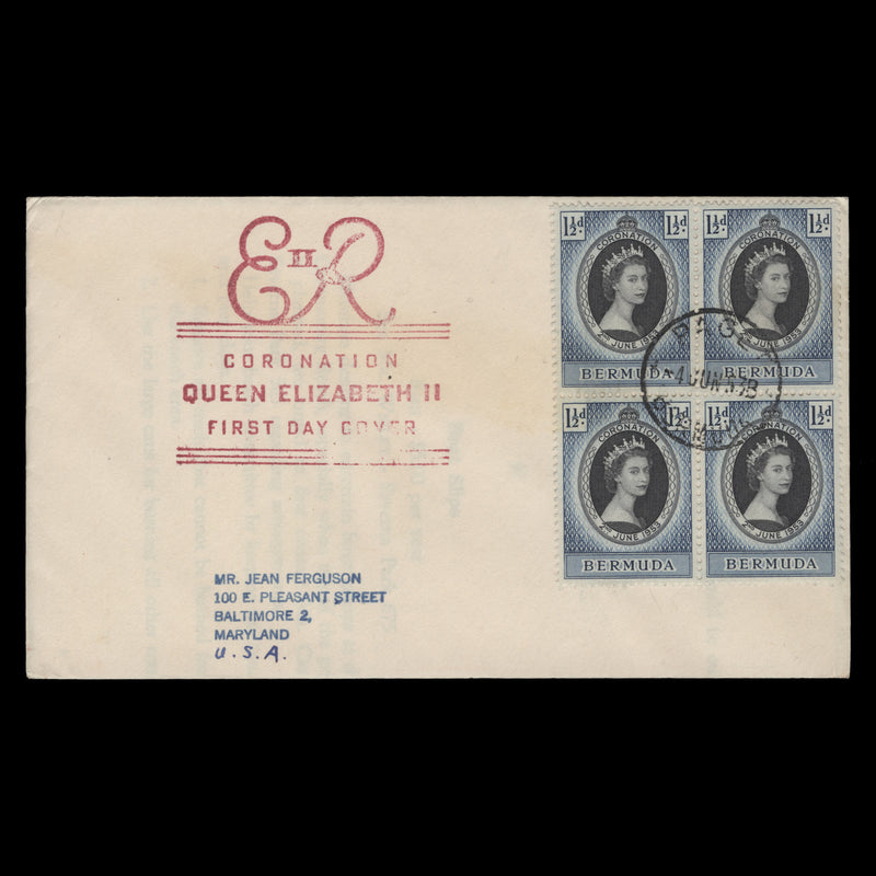 Bermuda 1953 (FDC) 1½d Coronation block, PAGET