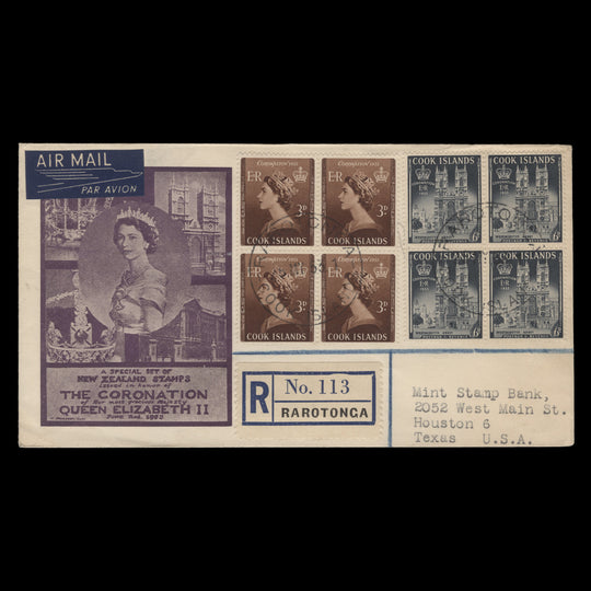 Cook Islands 1953 Coronation blocks first day cover, RAROTONGA