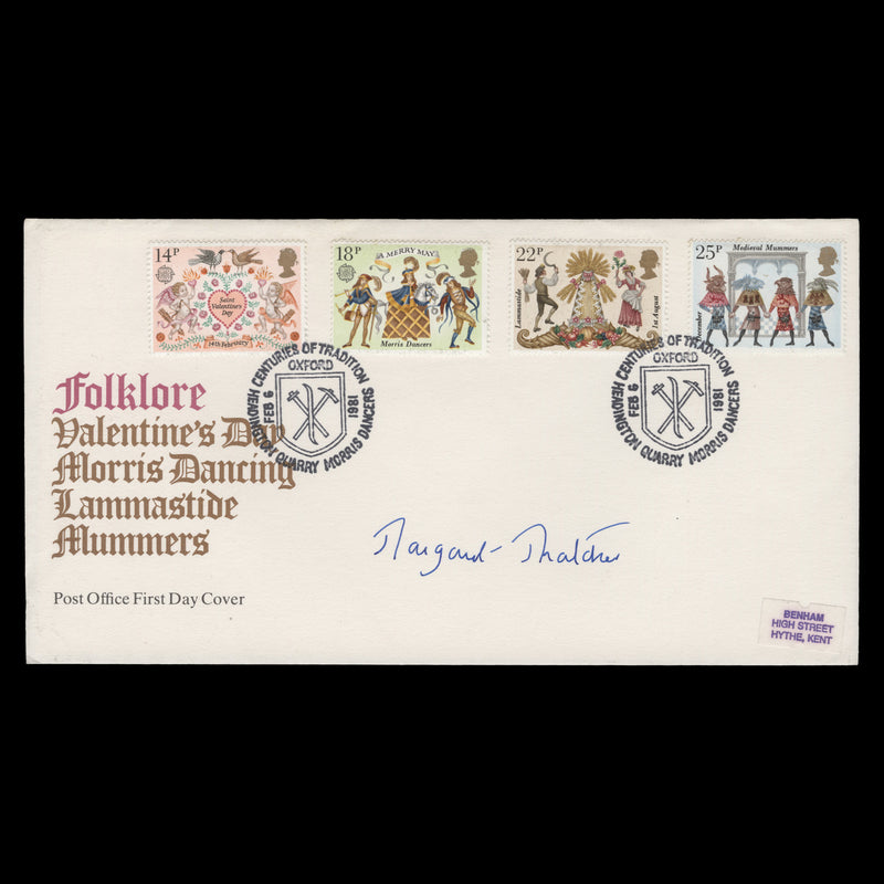 Great Britain 1981 Folklore first day cover signed by Margaret Thatcher