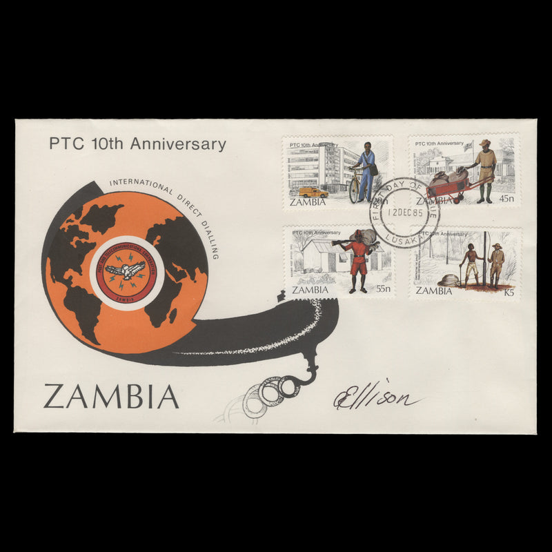 Zambia 1985 PTC Anniversary first day cover signed by Gabriel Ellison