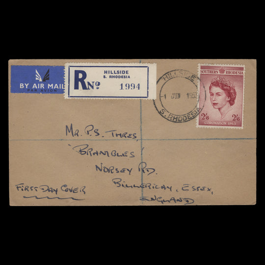 Southern Rhodesia 1953 (FDC) 2s6d Coronation, HILLSIDE