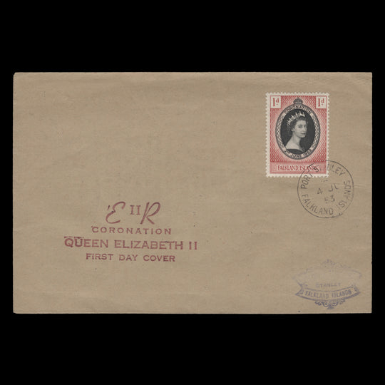 Falkland Islands 1953 (FDC) 1d Coronation, PORT STANLEY