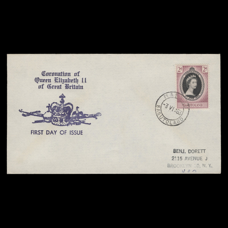 Basutoland 1953 (FDC) 2d Coronation, MASERU