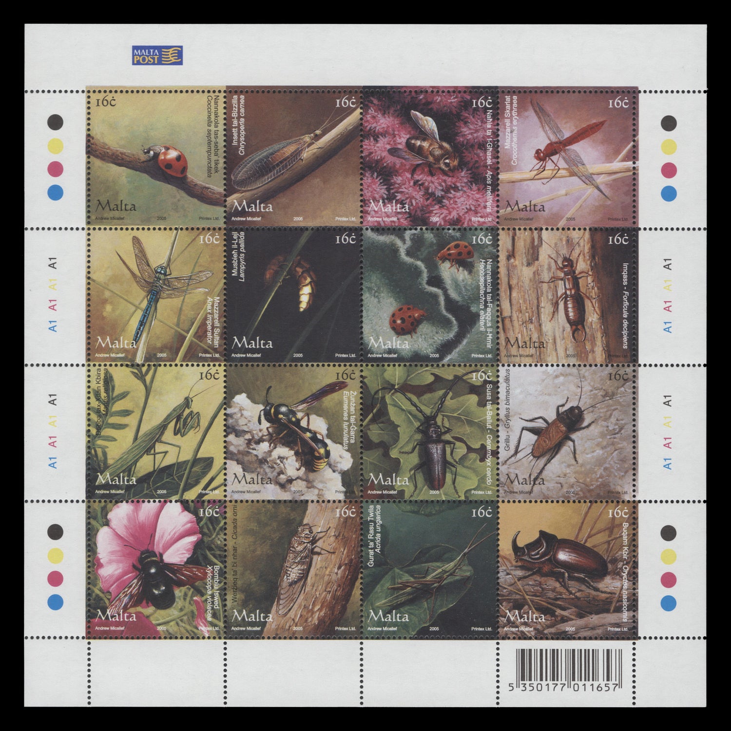 Malta 2005 (MNH) Insects sheetlet – ZEBOOSE.COM