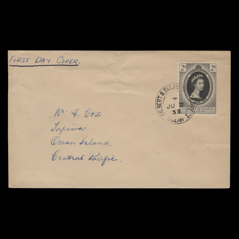 Gilbert & Ellice Islands 1953 (FDC) 2d Coronation, OCEAN I