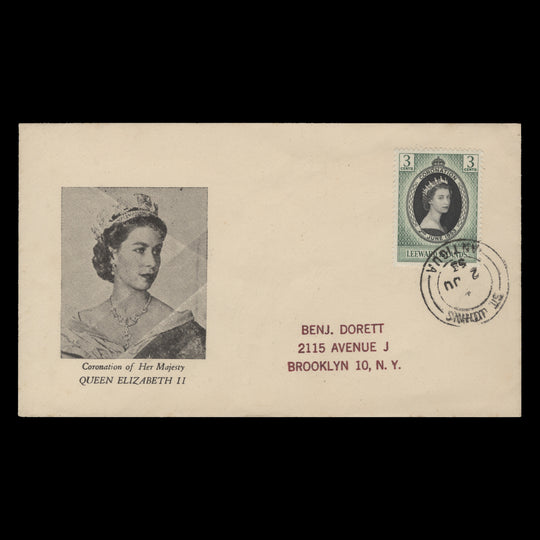 Leeward Islands 1953 (FDC) 3c Coronation, ST JOHNS
