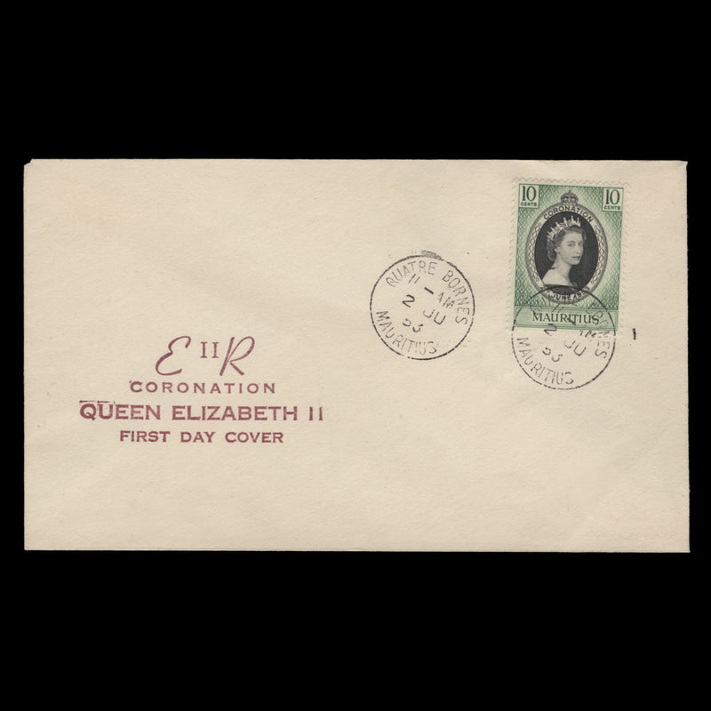 Mauritius 1953 (FDC) 10c Coronation, QUATRE BORNES